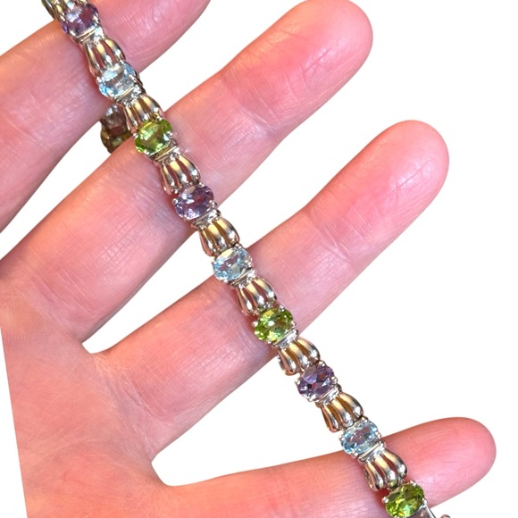 Elegant Sterling Silver 925 Multi Gemstone Bracelet peridot topaz amethyst - Picture 2 of 7